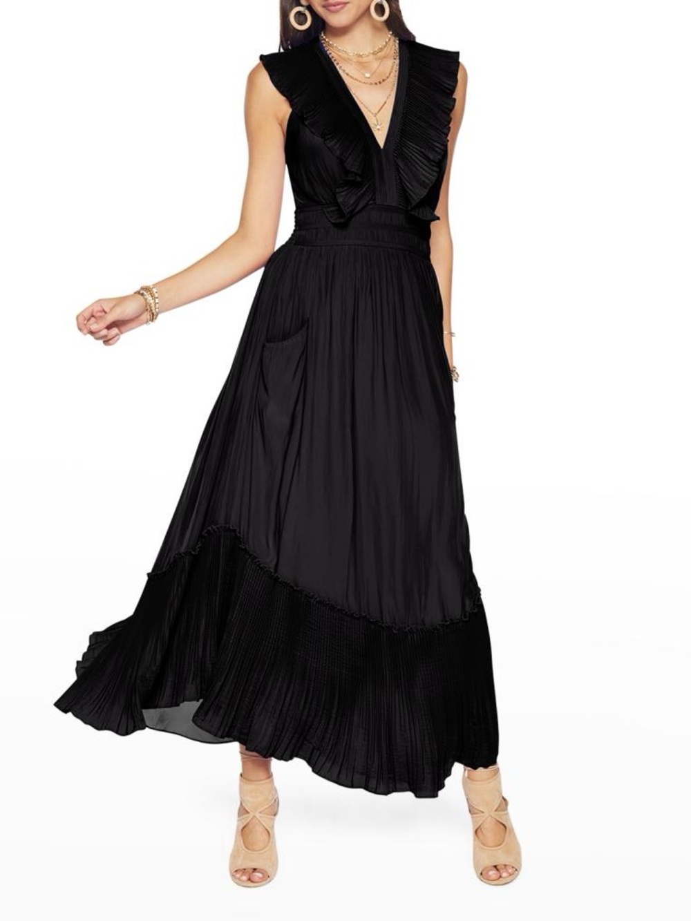 Ramy Brook Camden Smocked Dress with Pockets Maxi Black Size S